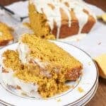 Pumpkin bread with maple cream icing is an easy pumpkin bread recipe. It's the perfect dessert for the fall season with plenty of cinnamon, nutmeg, ginger, and fall spices.