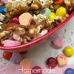 Homemade Salted Caramel Popcorn is a great snack for football parties, Valentine's Day gifts, teacher gifts, and just plain ole' good snacks.