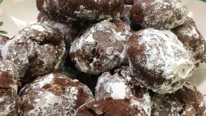 Chocolate Drop Powdered Cookies are a great holiday dessert recipe. They are easy to make and you will have plenty to take to all of your holiday parties.
