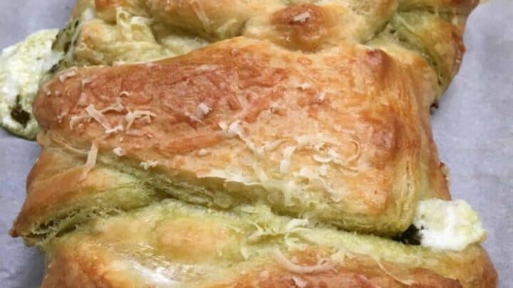 Cream cheese crescent roll recipe on a cookie sheet