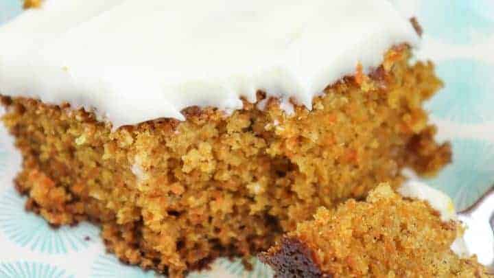 Carrot cake with cream cheese frosting is a delightful dessert.
