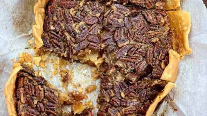 Pecan pie on parchment paper