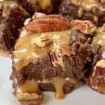 Chocolate turtle fudge on a plate
