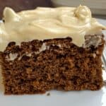 Gingerbread cake with frosting on a plate