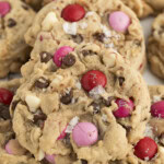 Valentine cookies stacked together.