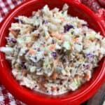 Coleslaw in a red bowl