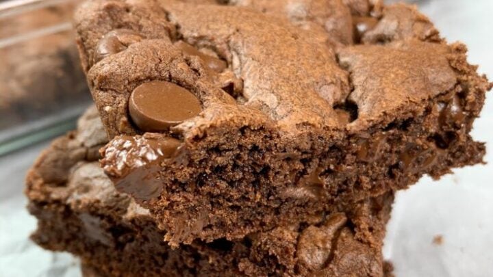 Cake Mix Cookie Bars stacked on top of each other.