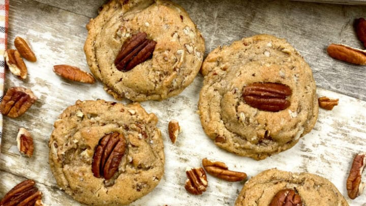Pecan butter cookies on the counter.