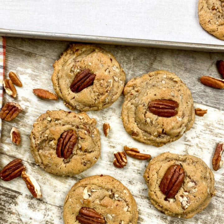 Pecan butter cookies on the counter.