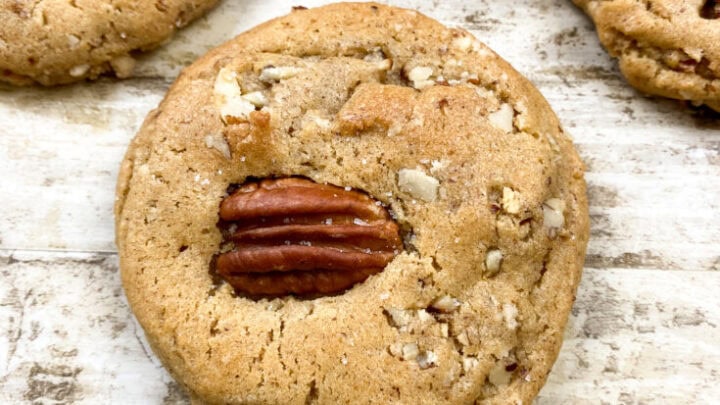 Butter pecan cookies on the counter.