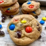 Chocolate chip M&M Cookies on a counter