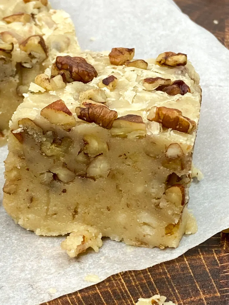 Butter pecan fudge on parchment paper