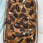Oreo Brownies in a baking dish.