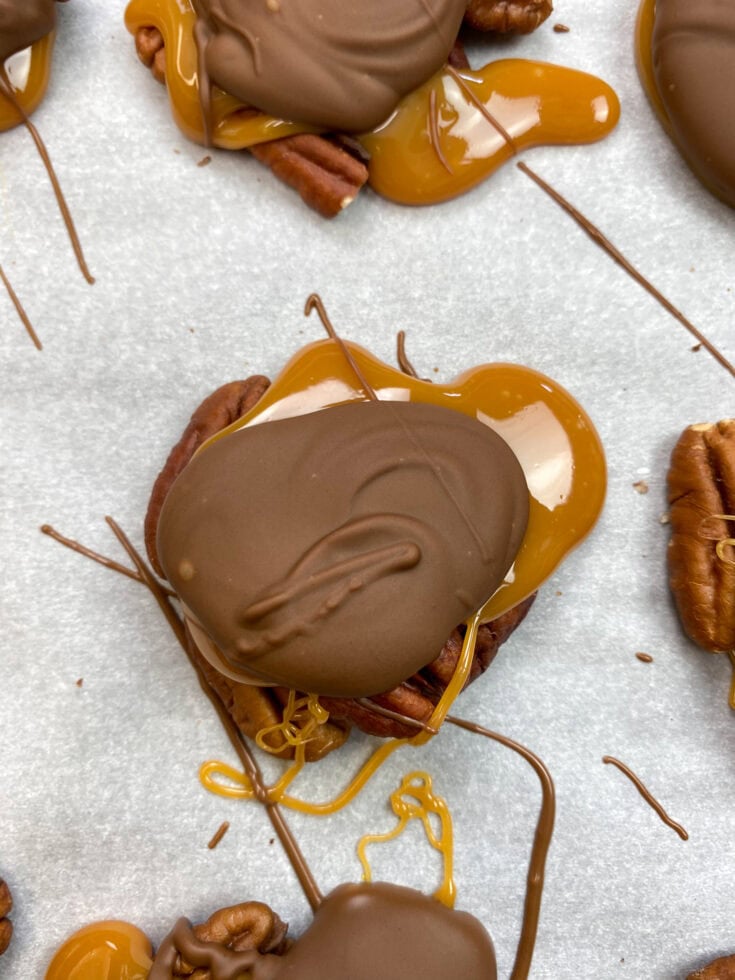 Turtle Toasting Homemade Chocolate Pecan Turtle Clusters Recipe - Back To My Southern Roots