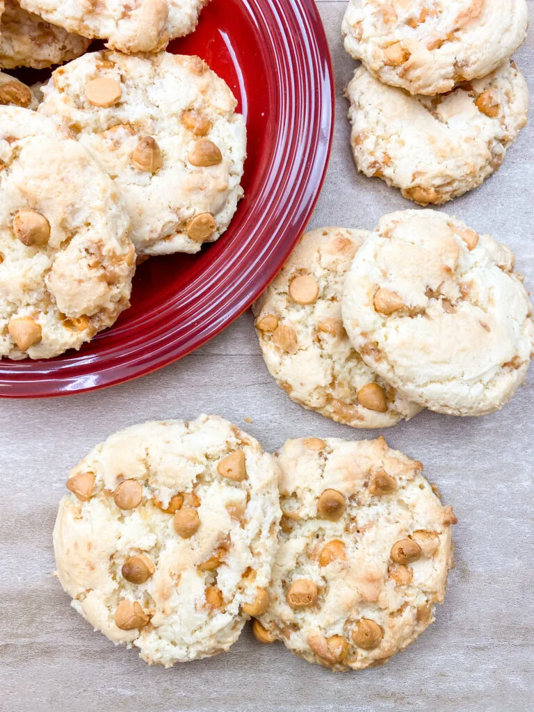Cake mix cookies on the counter.