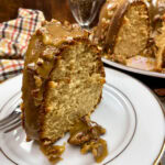 Brown sugar pound cake on a white plate.