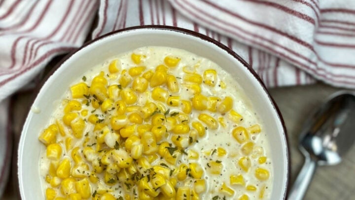 Creamed corn in a bowl.