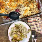 Sausage and hashbrown potato bake on a plate.