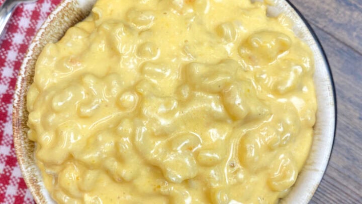 Crock Pot macaroni and cheese in a bowl.