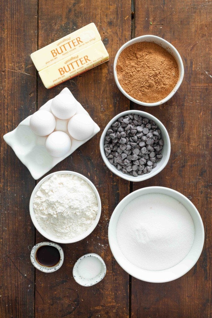 Ingredients for a homemade brownie recipe. 