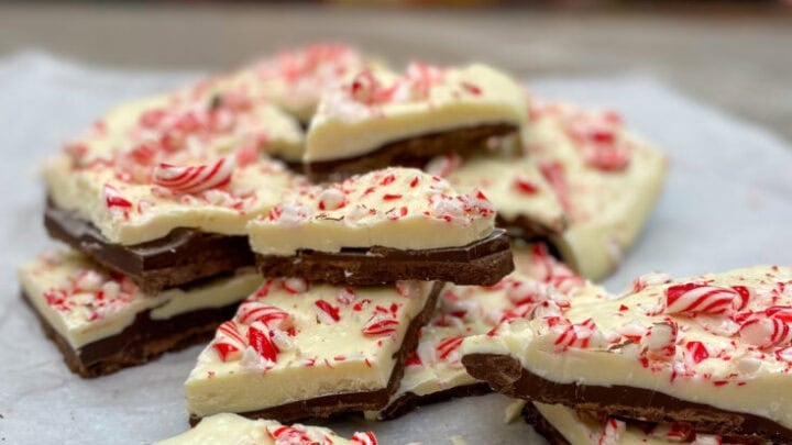 Peppermint bark on parchment paper