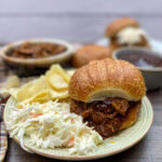 An easy pulled pork recipe on a plate.