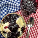 Easy homemade blueberry syrup on ice cream.