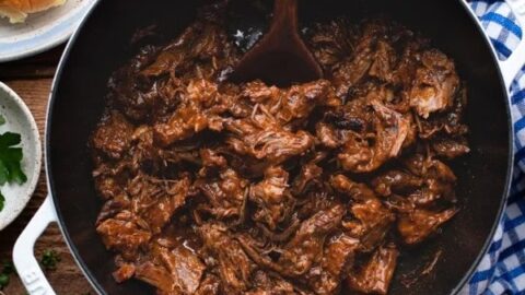 BBQ beef in a dutch oven