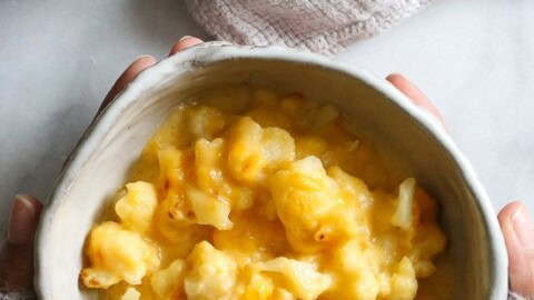 Jiffy cornbread dressing on a red plate.