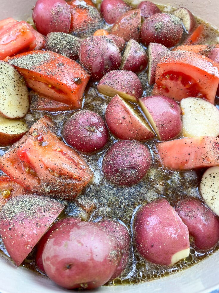 Red potatoes in a pot