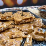 Pecan brittle on a cookie sheet