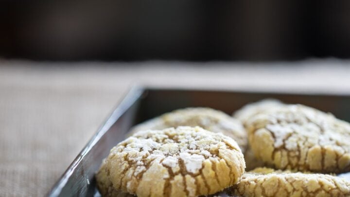 Gingersnap cookies stacked on a counter