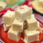 Fudge on a red plate.