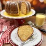 Eggnog poundcake on a white plate.