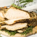 Slicing a turkey breast.