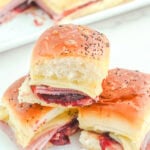 Hawaiian roll ham sliders on the counter.