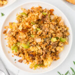 Sausage cornbread on a white plate.