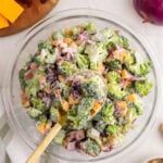 Broccoli salad in a large mixing bowl.