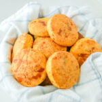Sweet potato biscuits in a basket.