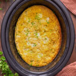 Cornbread casserole ion a slow cooker.