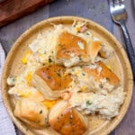 Bubble up chicken pot pie on a plate.