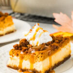 Cream cheese pumpkin bar on a plate.