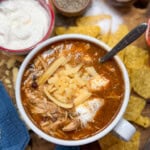 Chicken enchilada soup in a bowl.