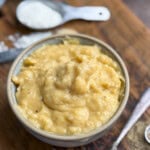 Homemade condensed cream of cheese soup in a bowl.
