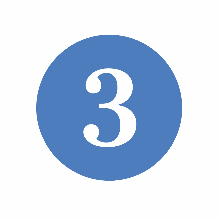 A white number 3 centered inside a solid blue circle on a white background.